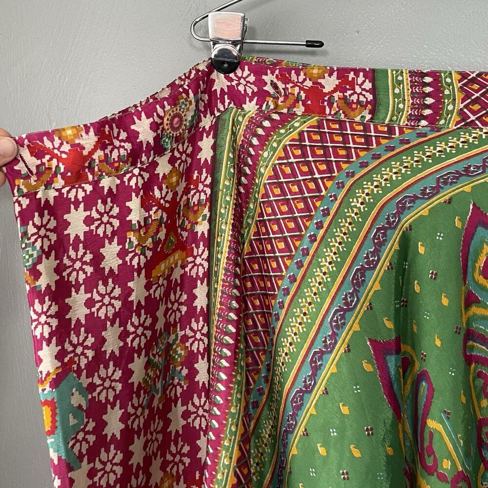 Silky Wrap Skirt One Size Reversible Sari Sarong Tribal Ethnic Bohemian Gypsy - Picture 2 of 9